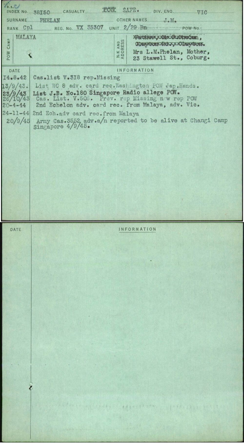 Phelan, J M, VX35307