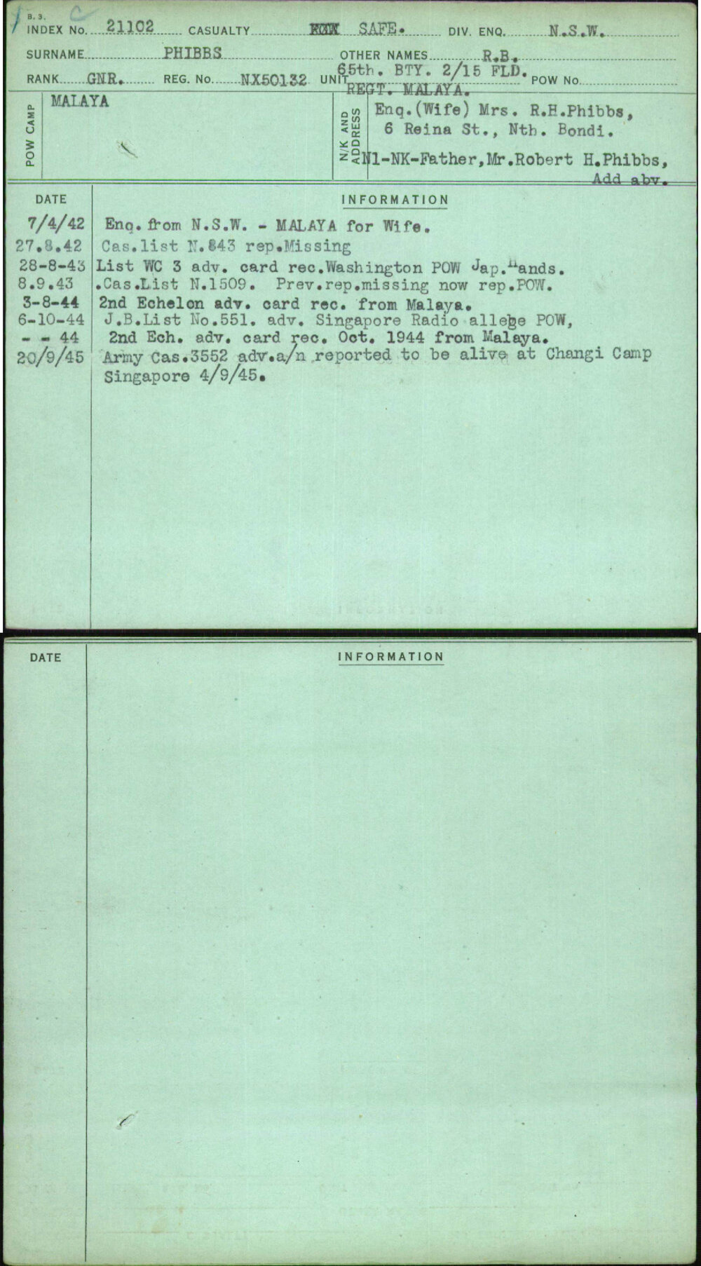 Phibbs, R B, NX50132