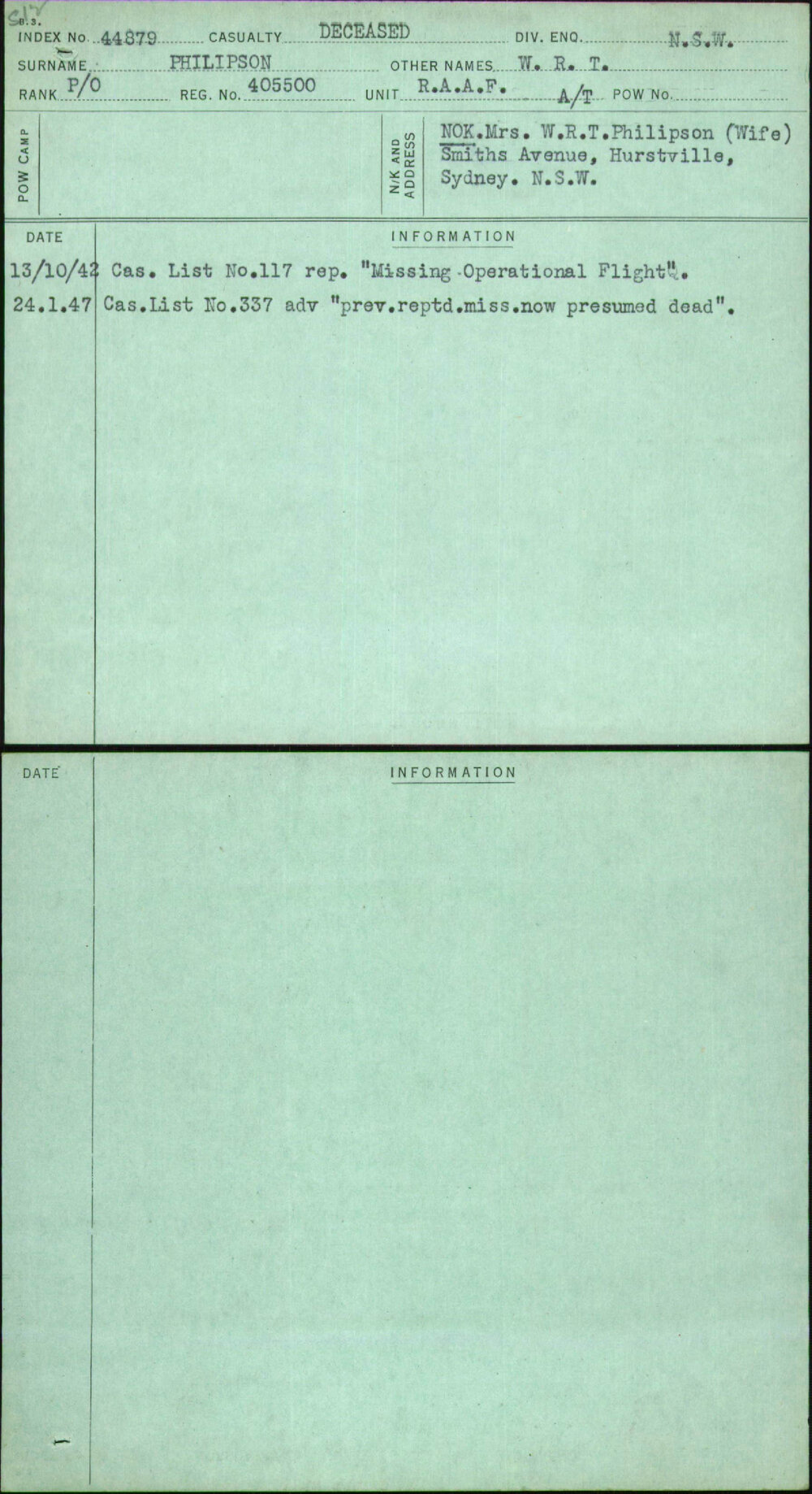 Philipson, W R T, 405500