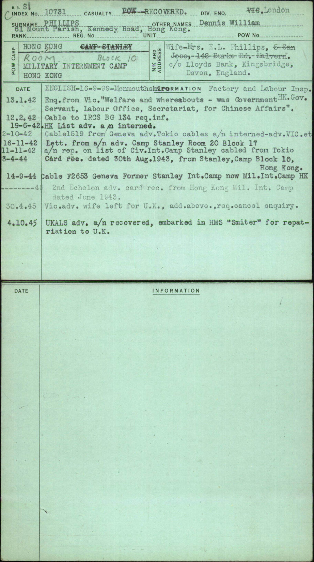 Phillips, Dennis William, [No Service Number]