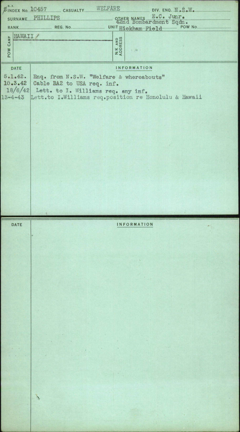 Phillips, E C Junr, [No Service Number]