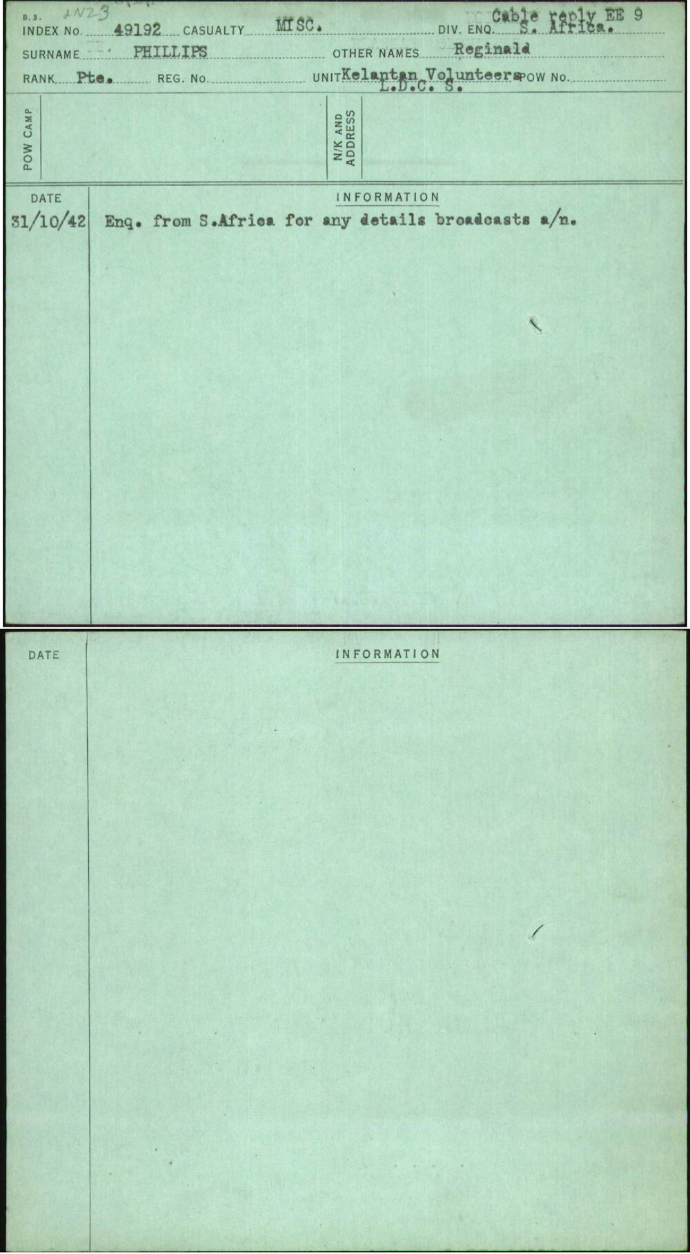 Phillips, Reginald, [No Service Number]