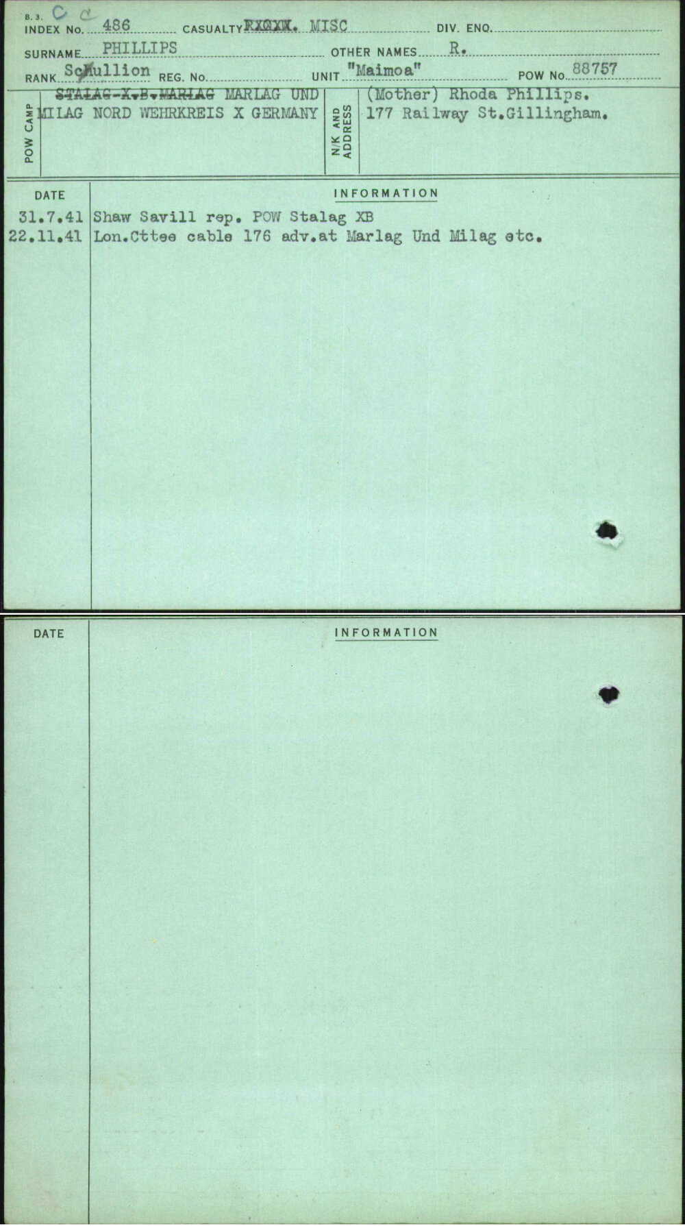 Phillips, R, [No Service Number]