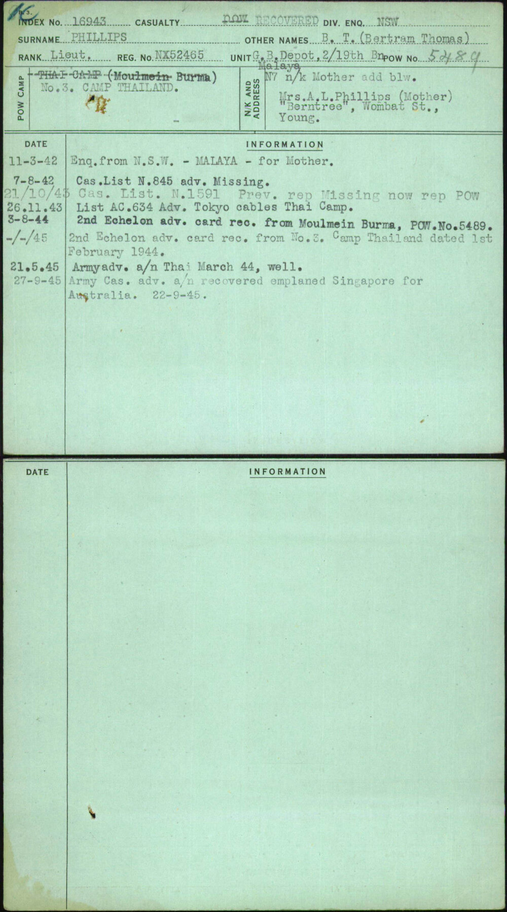 Phillips, B T (Bertram Thomas), NX52465