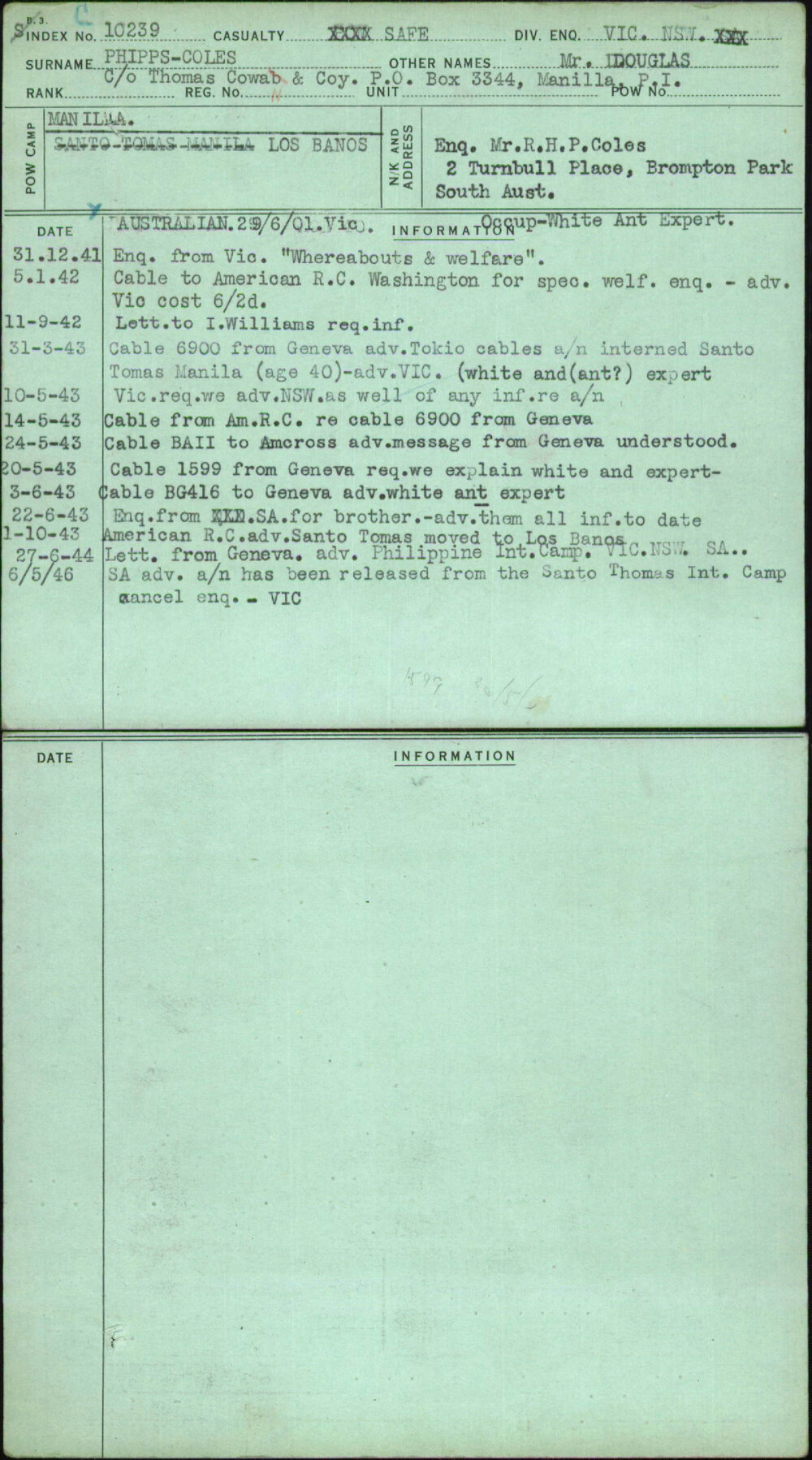 Phipps-Coles, Mr Douglas, [No Service Number]