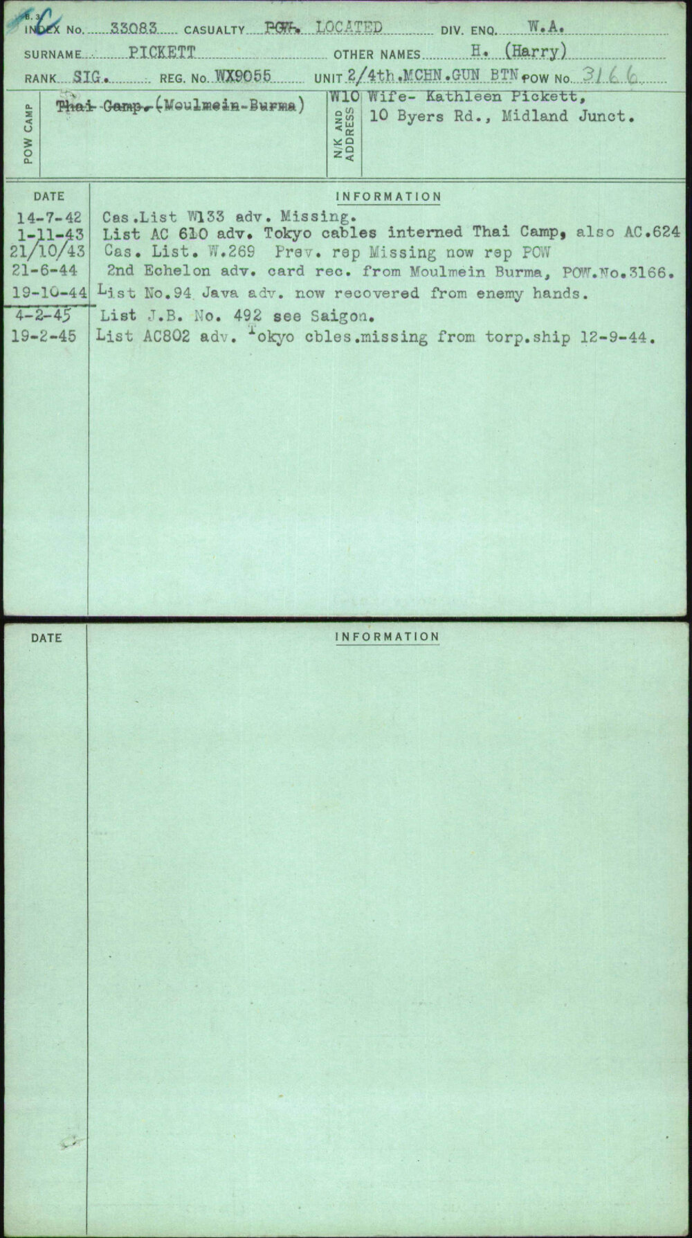 Pickett, H (Harry), WX9055