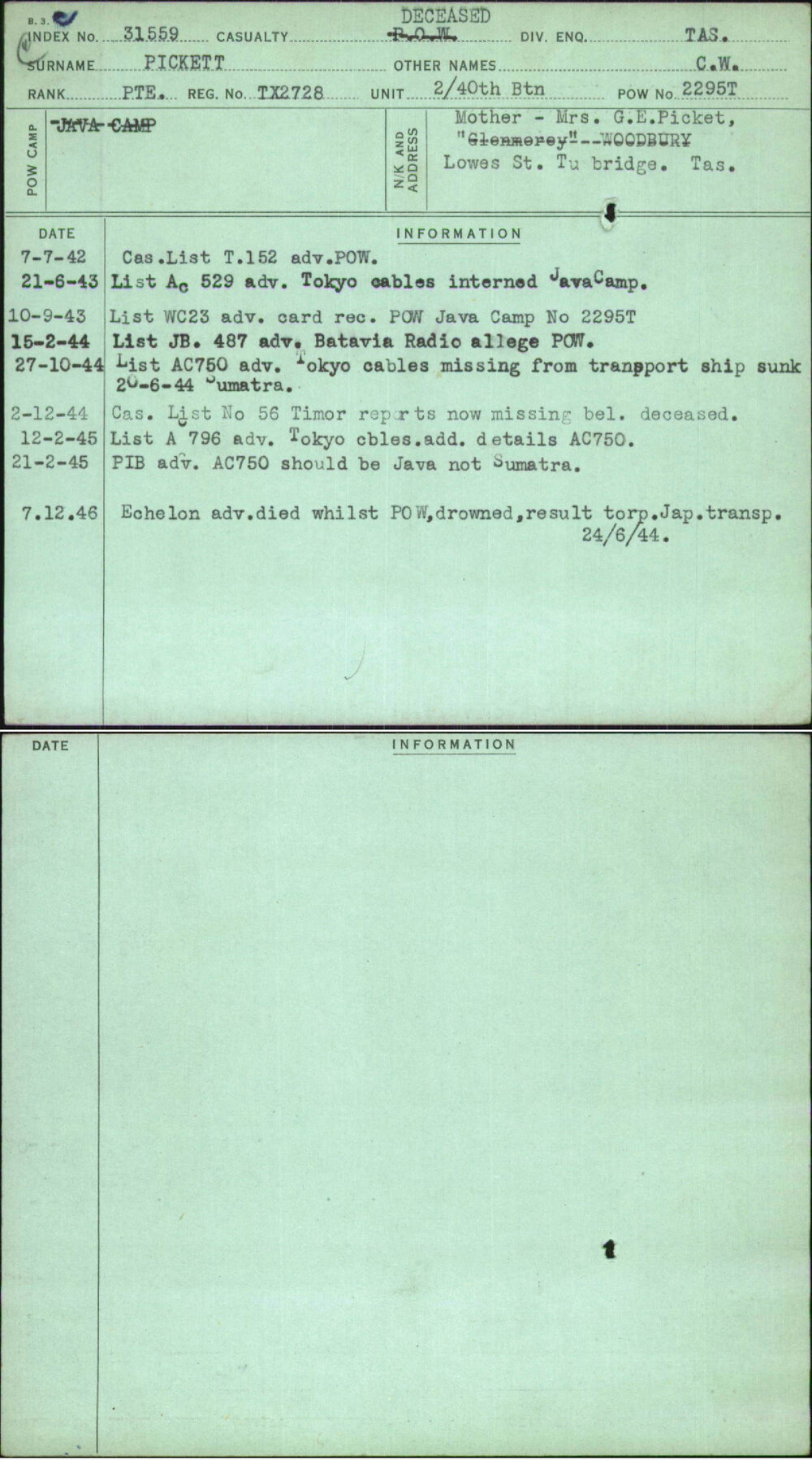 Pickett, C W, TX2728