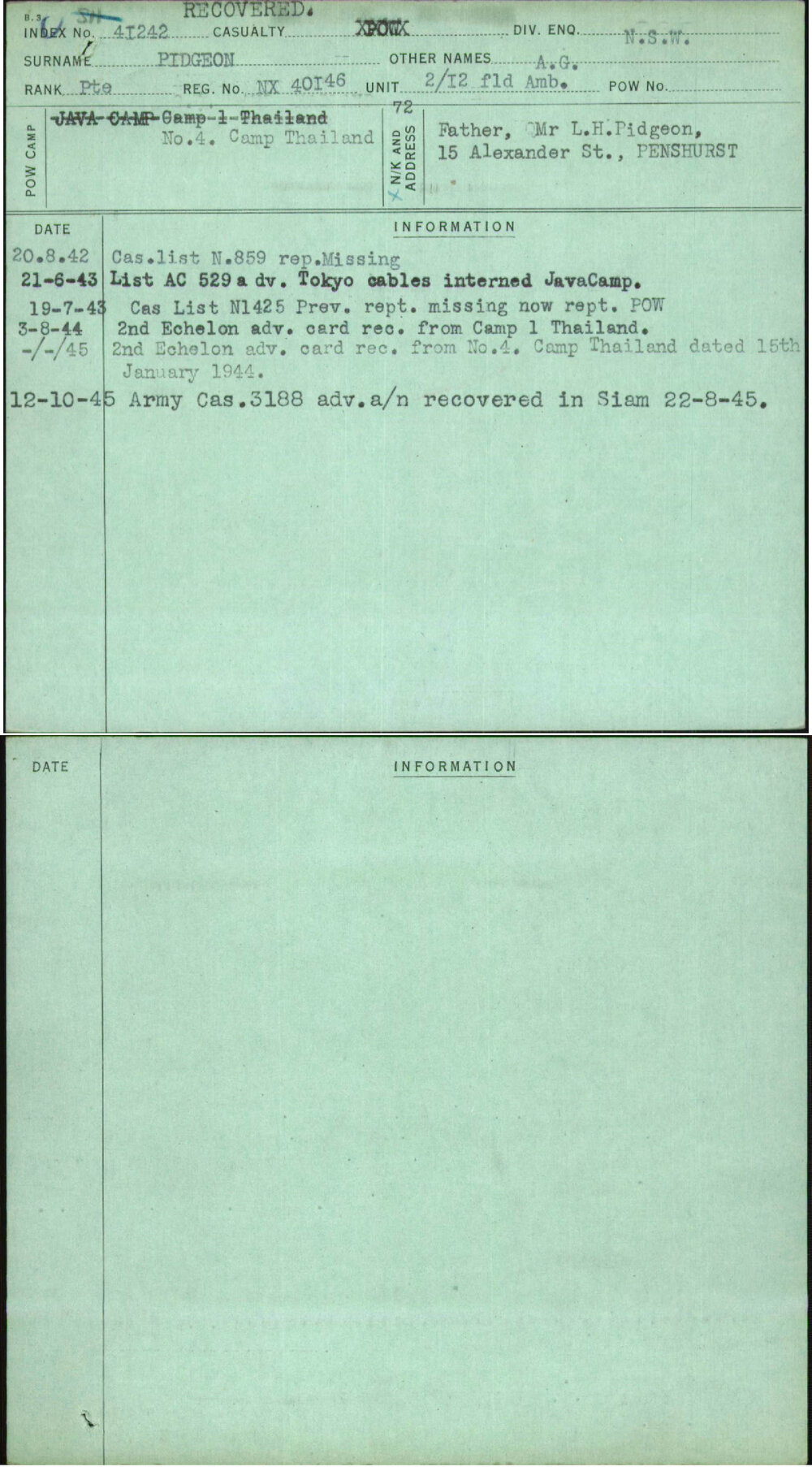 Pidgeon, A G, NX40146