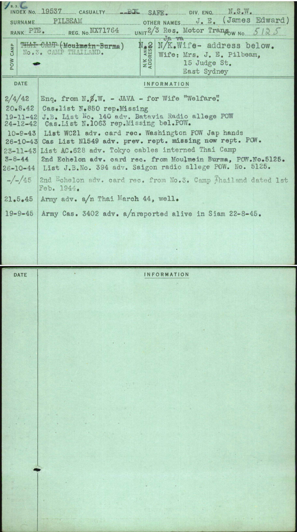 Pilbeam, J E (James Edward), NX71764