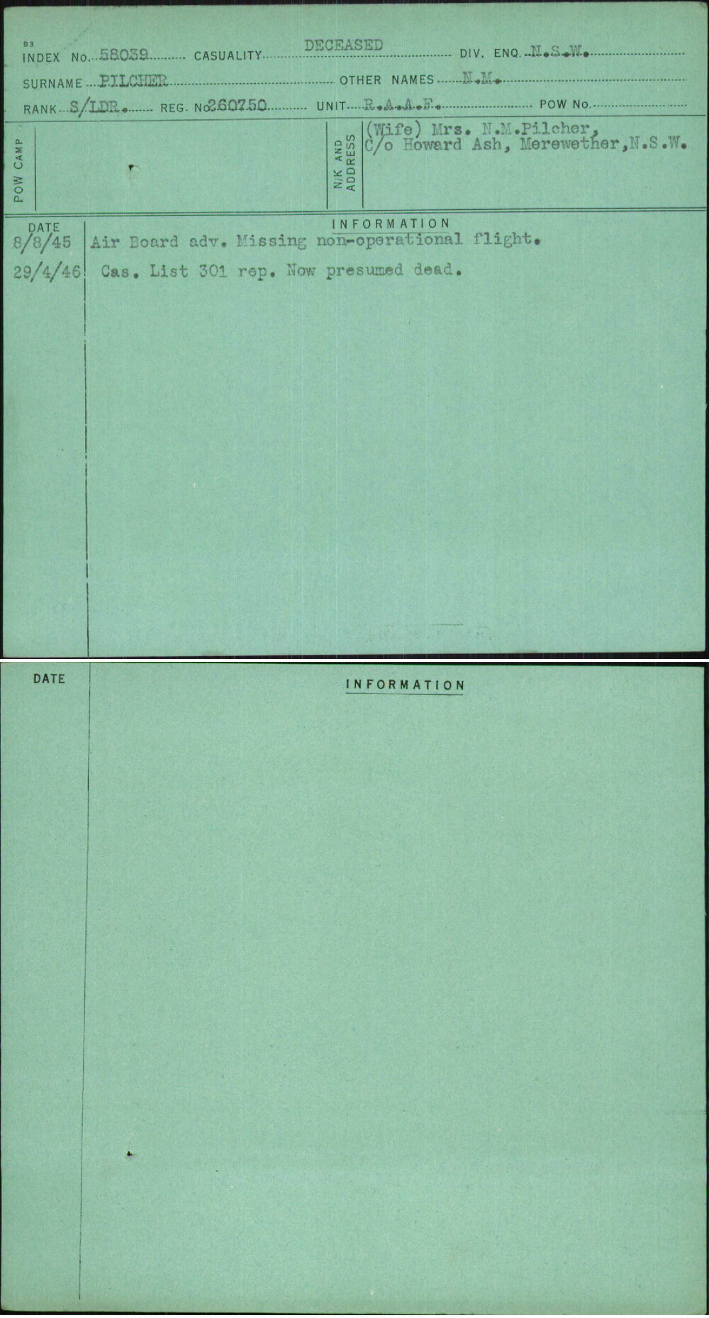 Pilcher, N M, 260750