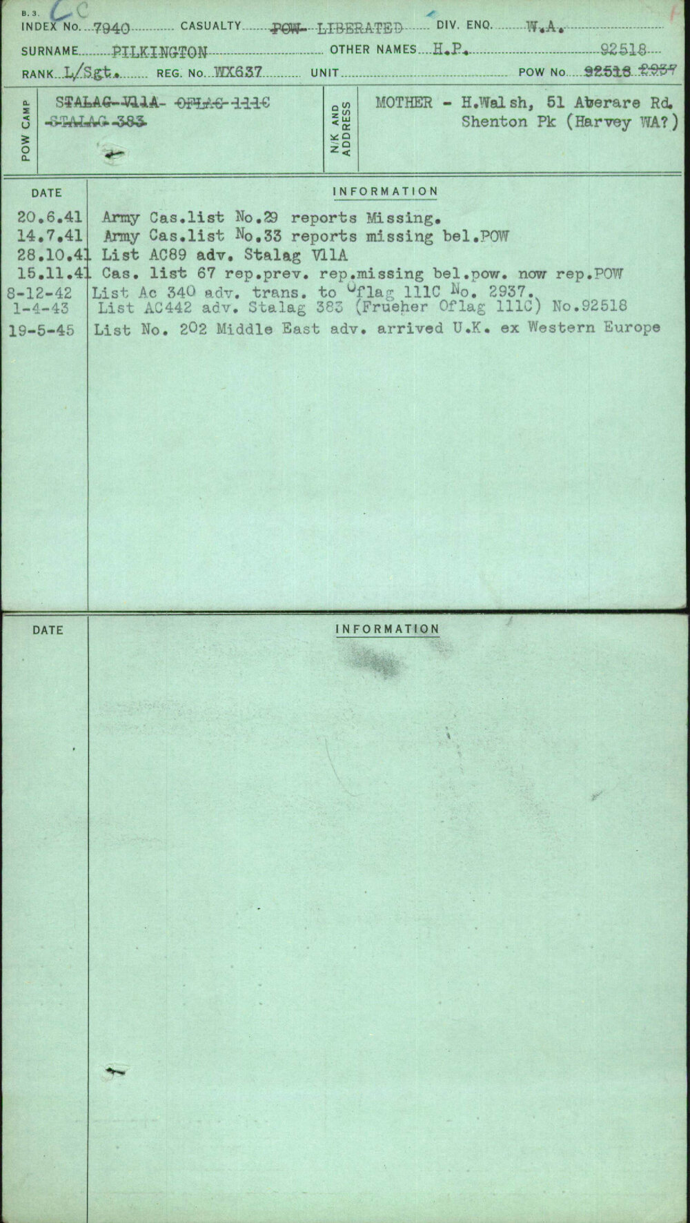 Pilkington, H P, WX637