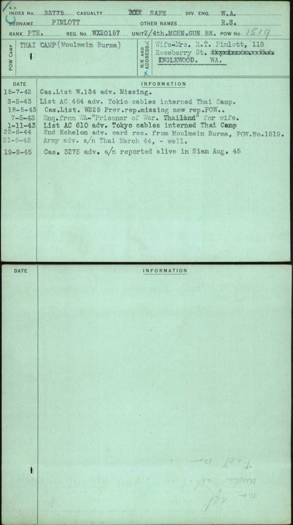 Pimlott, R S, WX20157