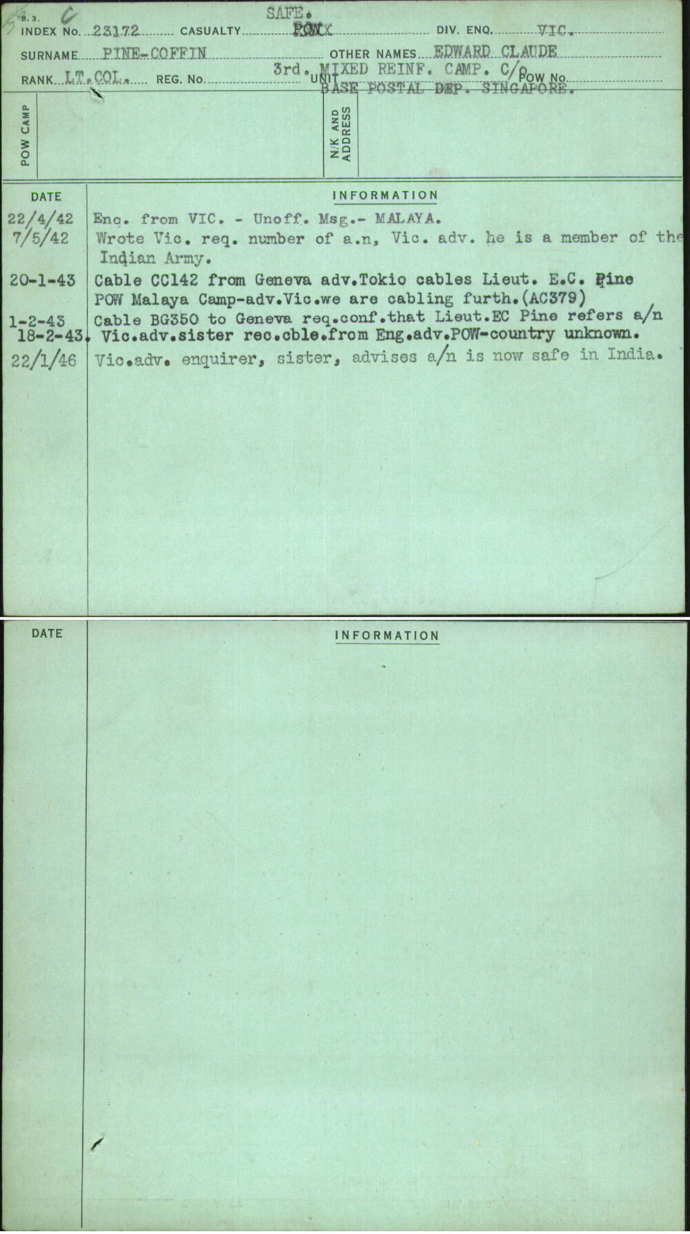 Pine-Coffin, Edward Claude, [No Service Number]