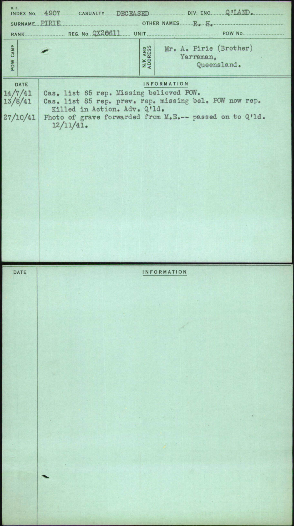 Pirie, R H, QX20611