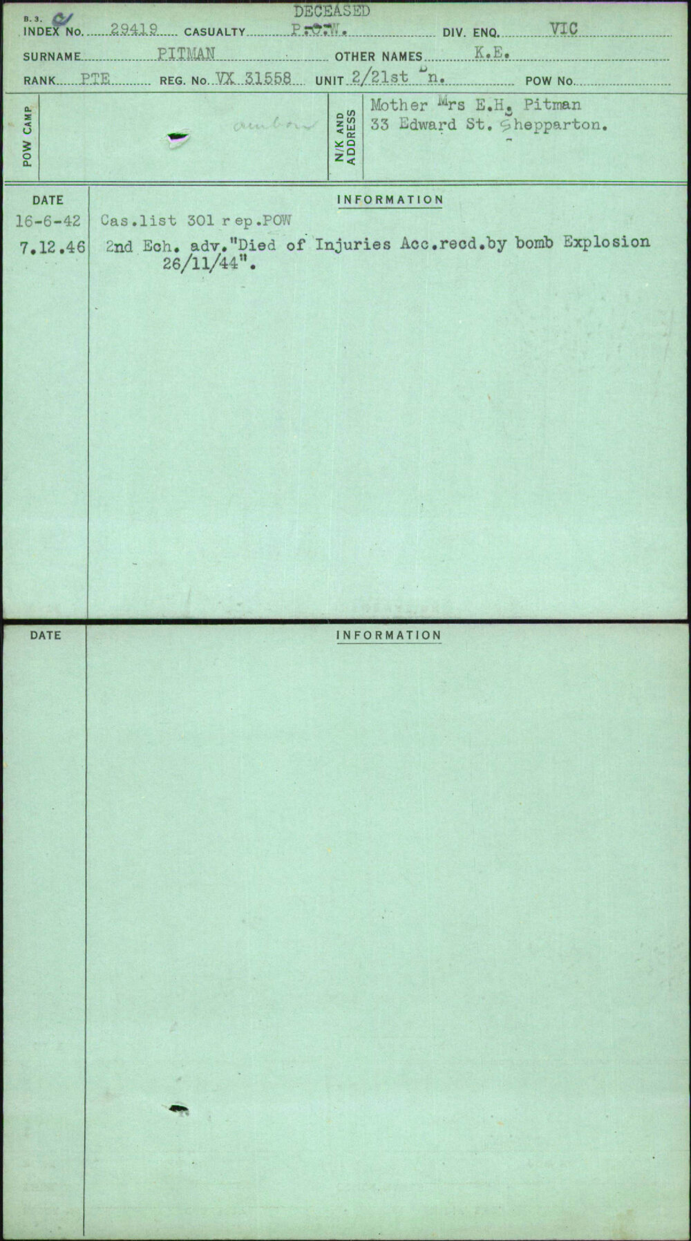 Pitman, K E, VX31558