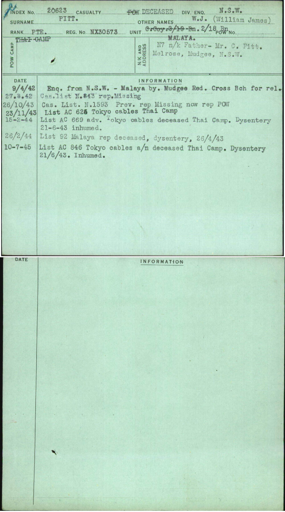 Pitt, W J (William James), NX30573