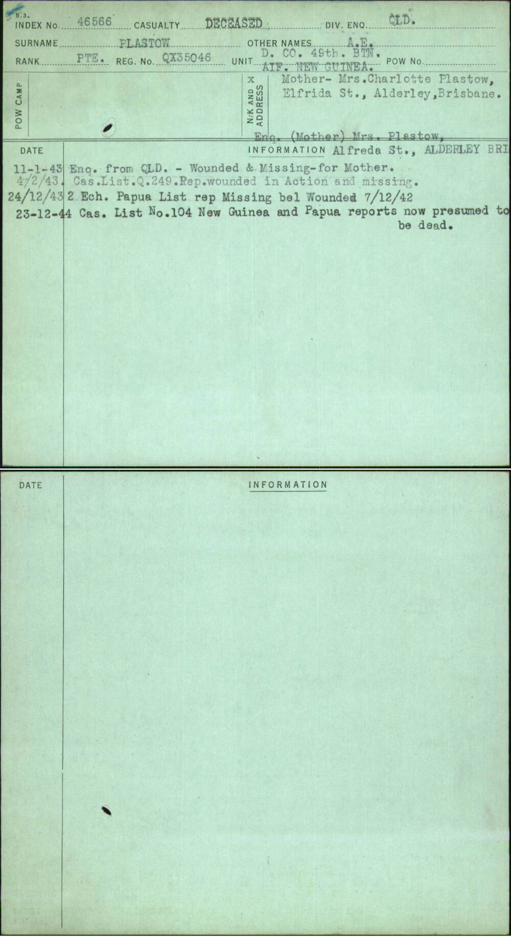 Plastow, A E, QX35046