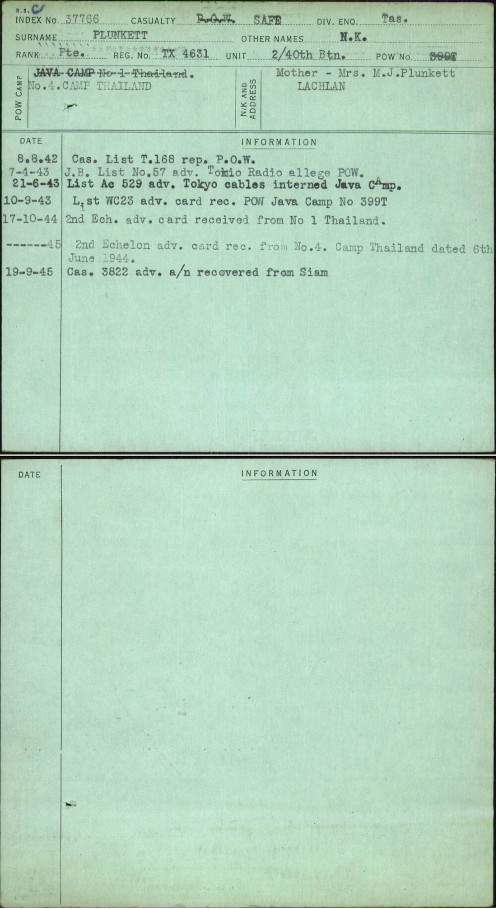 Plunkett, N K, TX4631