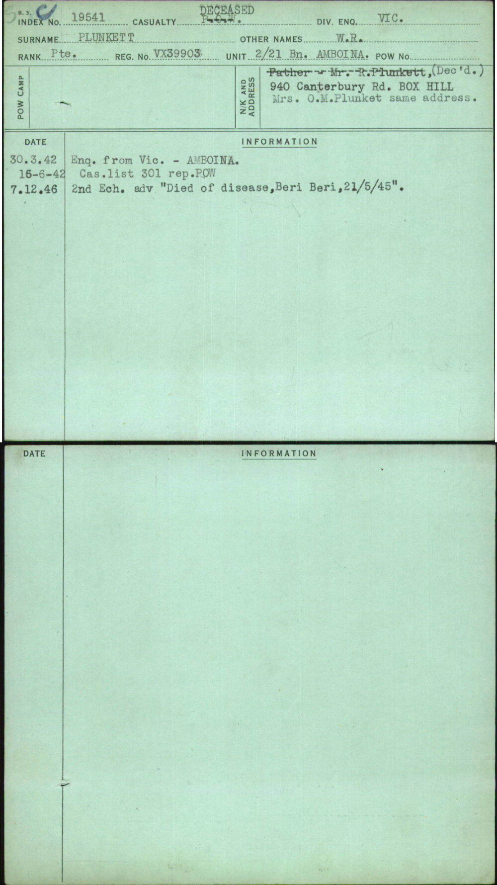 Plunkett, W R, VX39903