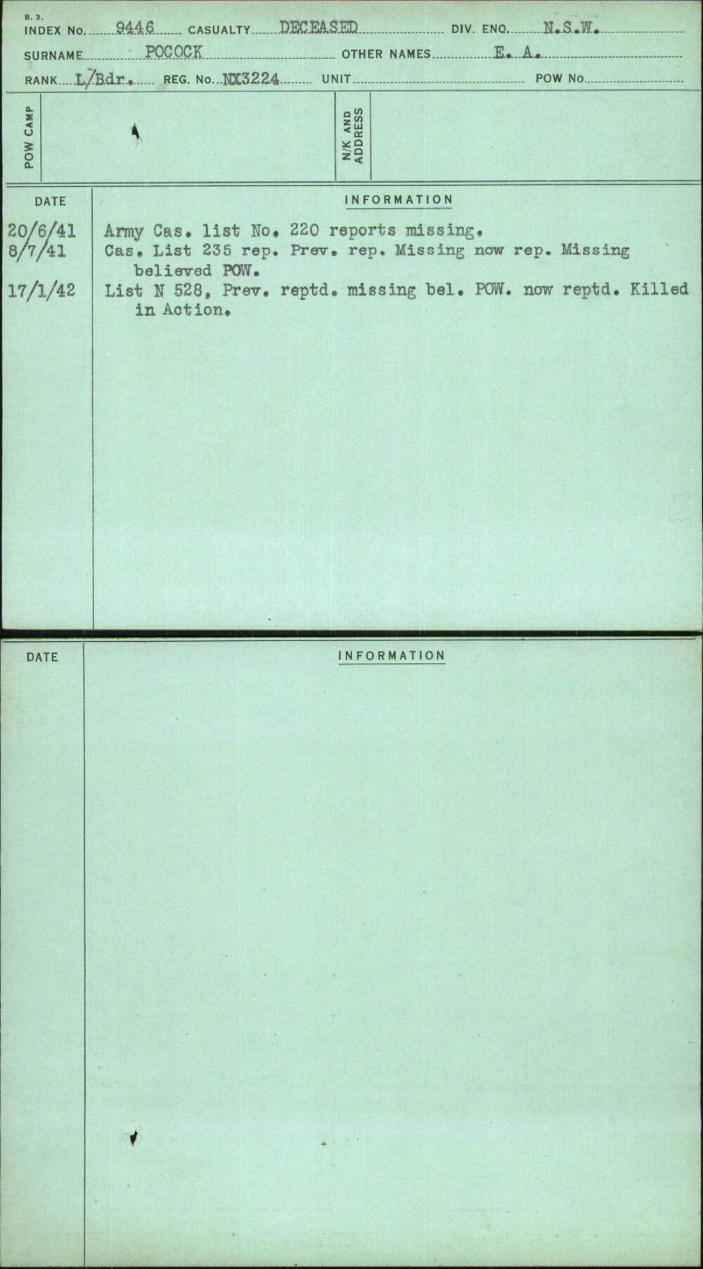 Pocock, E A, NX3224