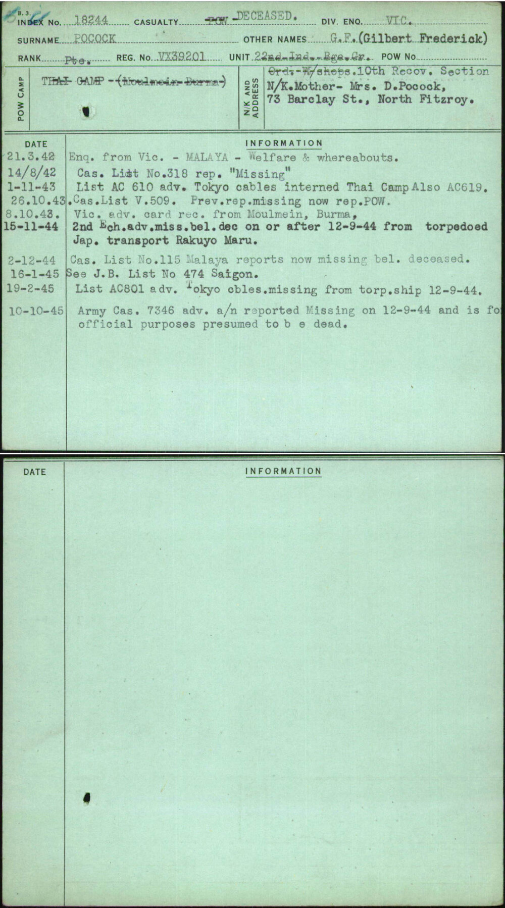 Pocock, G F (Gilbert Frederick), VX39201