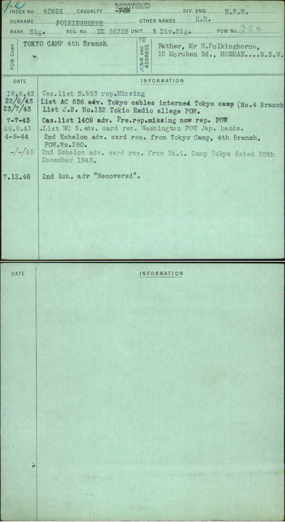 Polkinghorne, H R, NX56335