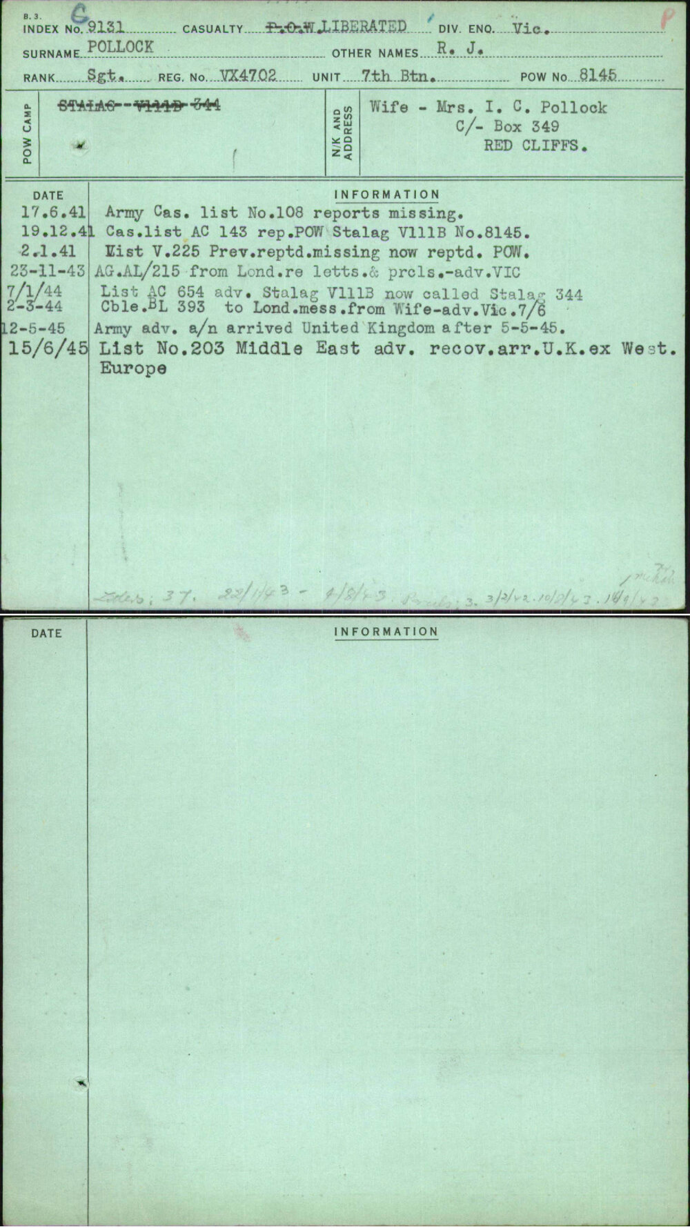 Pollock, R J, VX4702