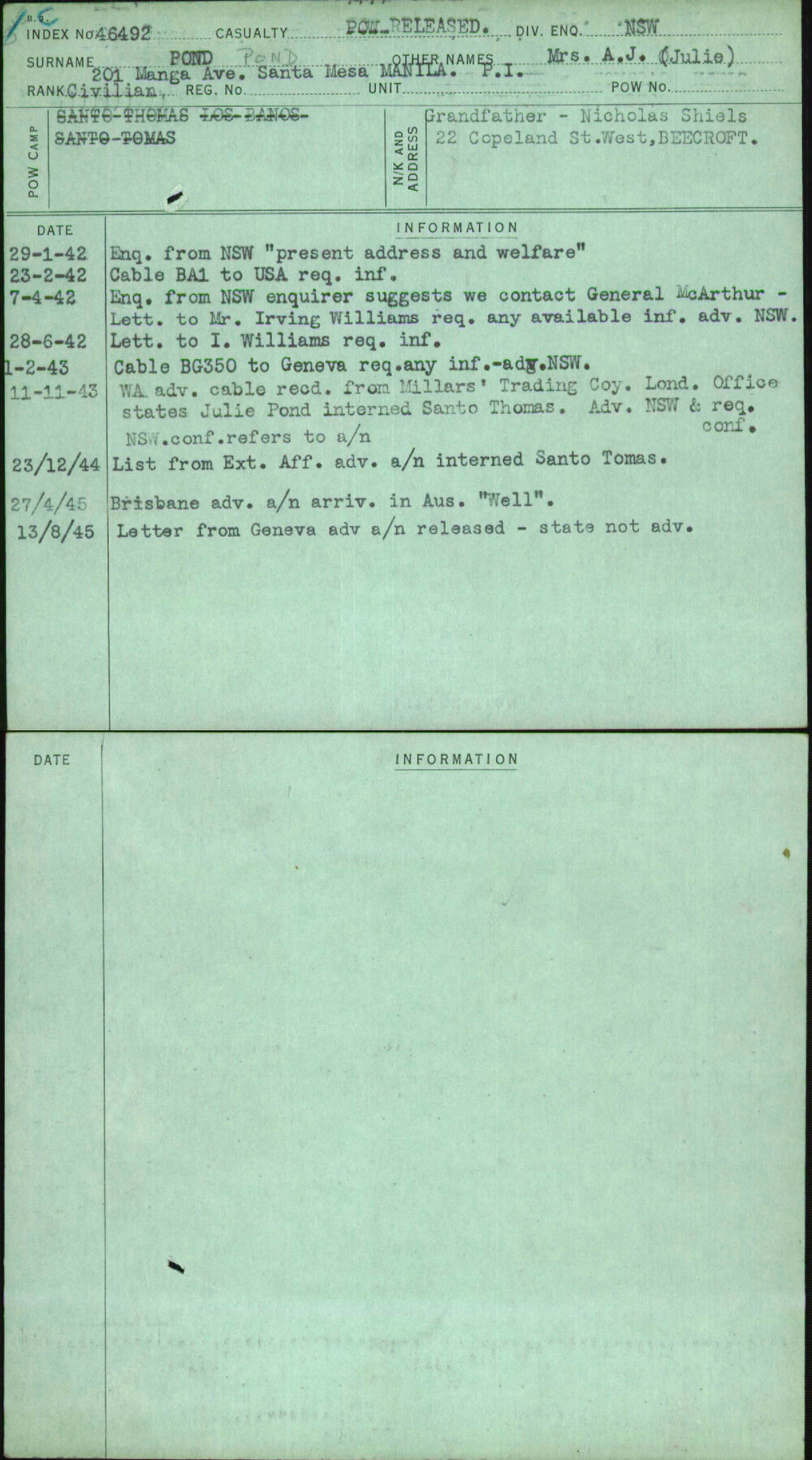 Pond, Mrs A J (Julie), [No Service Number]