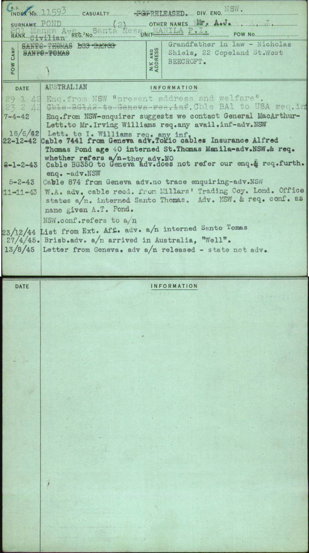 Pond (2), Mr A J, [No Service Number]