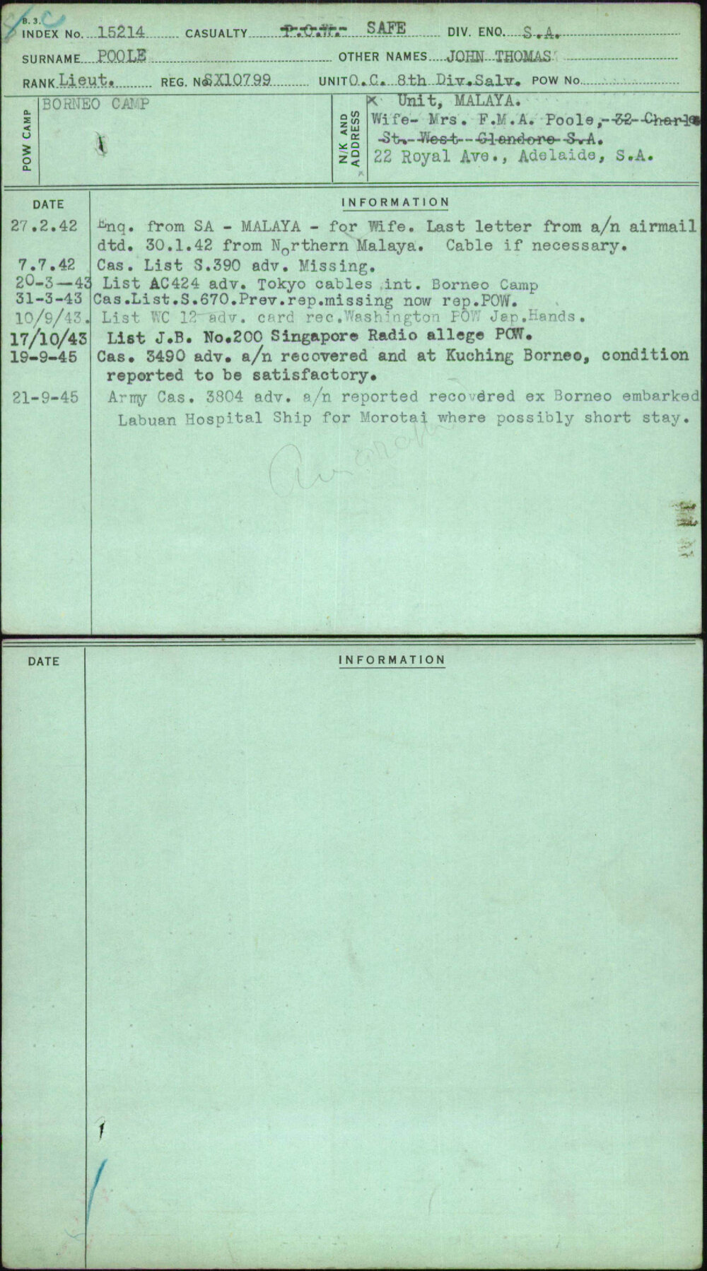 Poole, John Thomas, SX10799