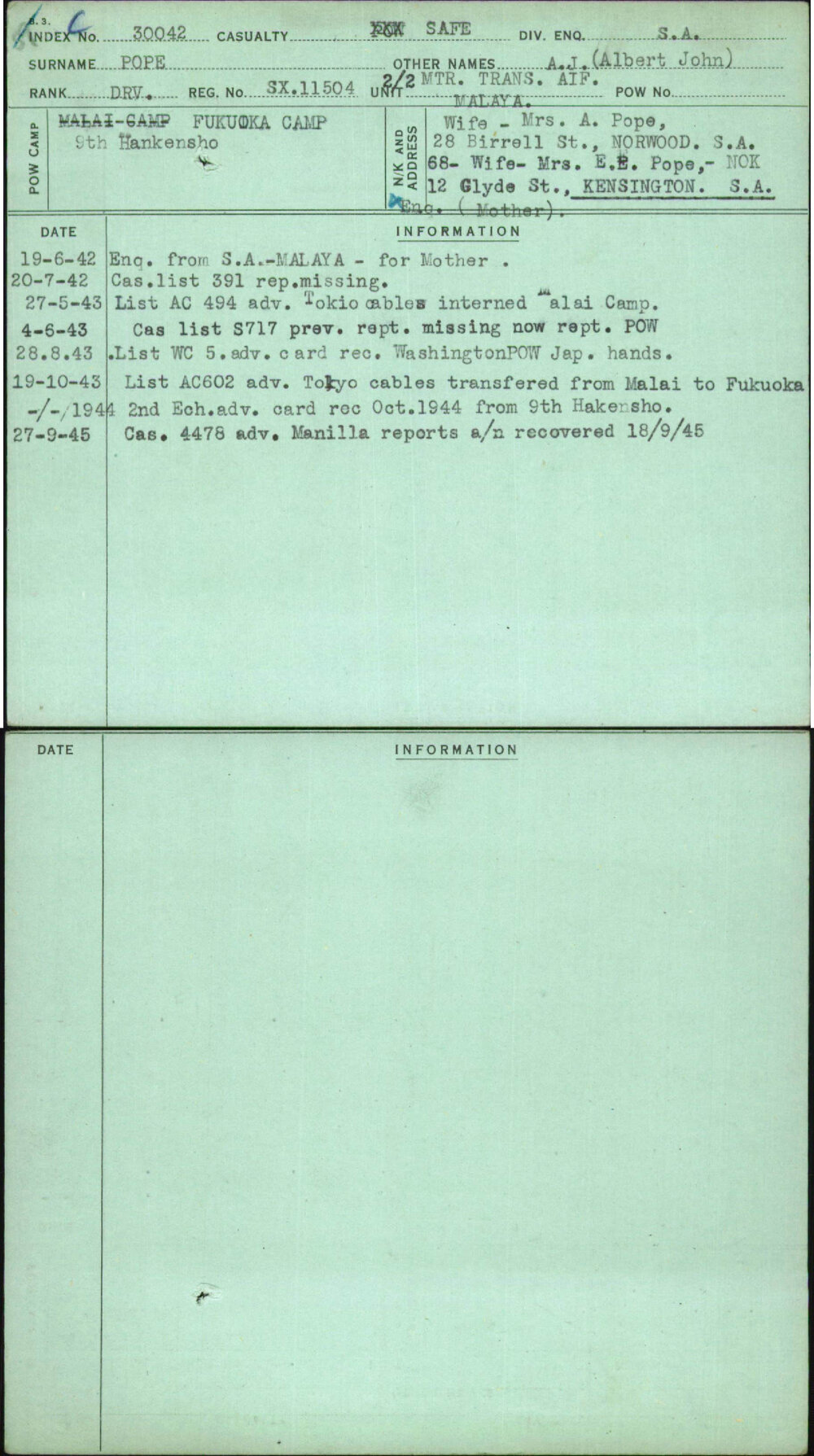Pope, A J (Albert John), SX11504