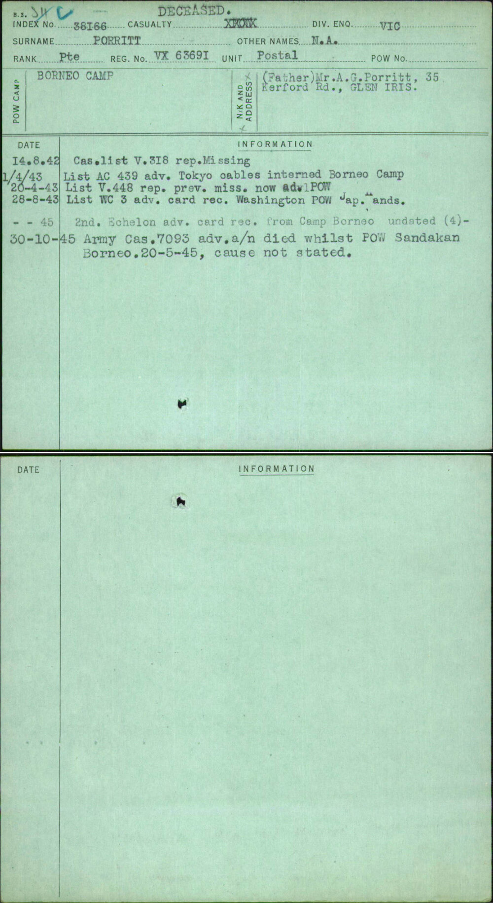 Porritt, N A, VX63691