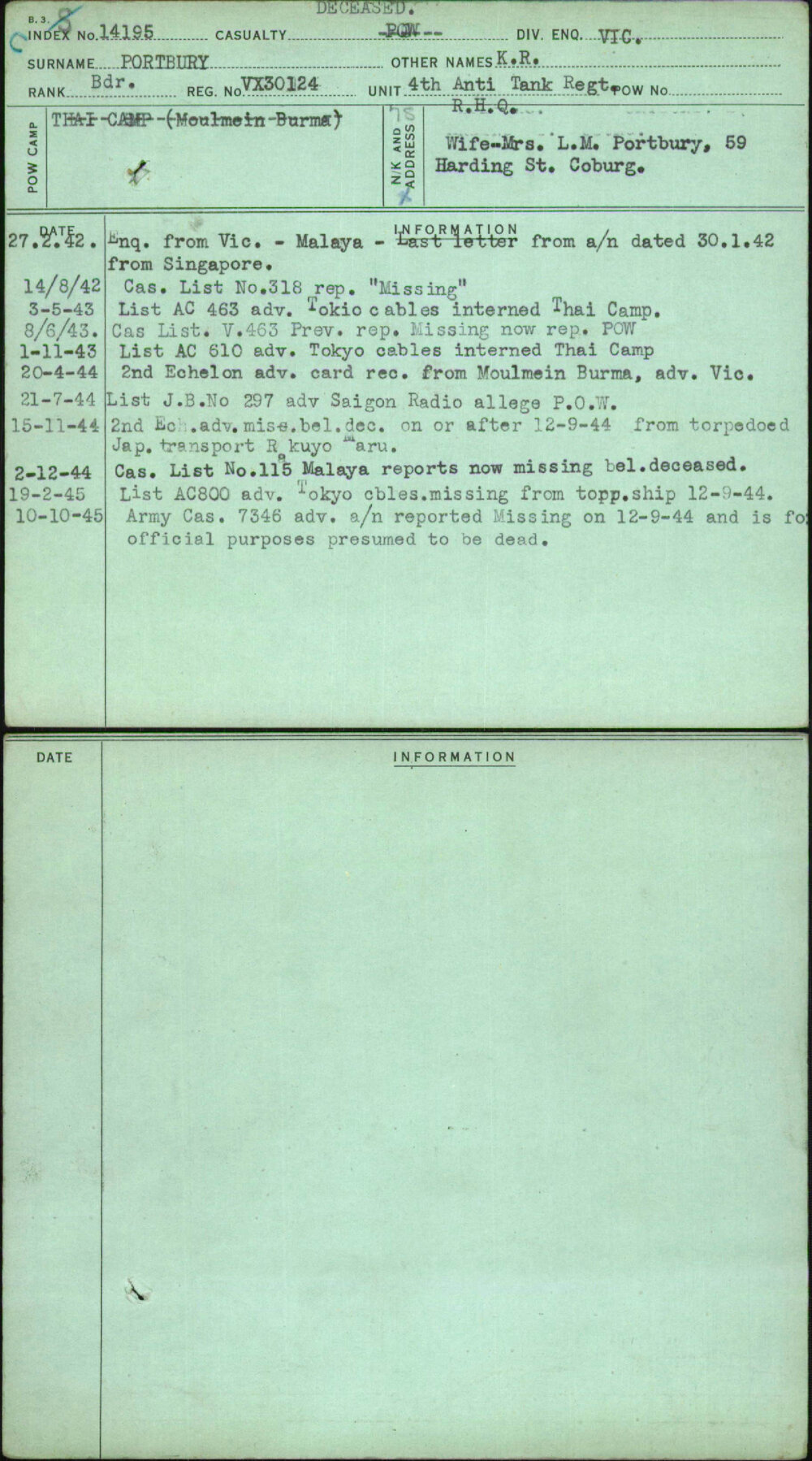 Portbury, K R, VX30124