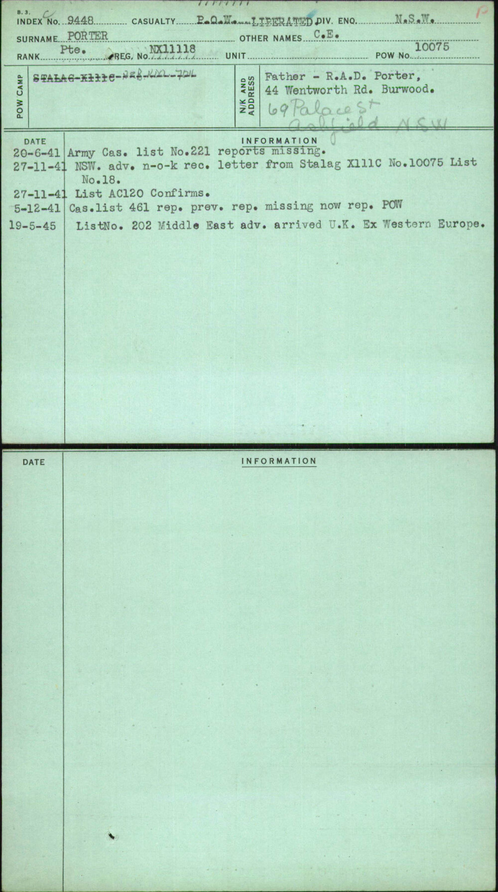 Porter, C E, NX11118