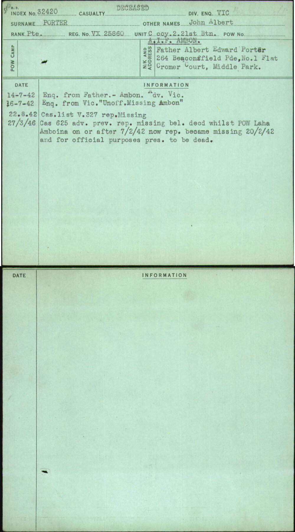 Porter, John Albert, VX25860