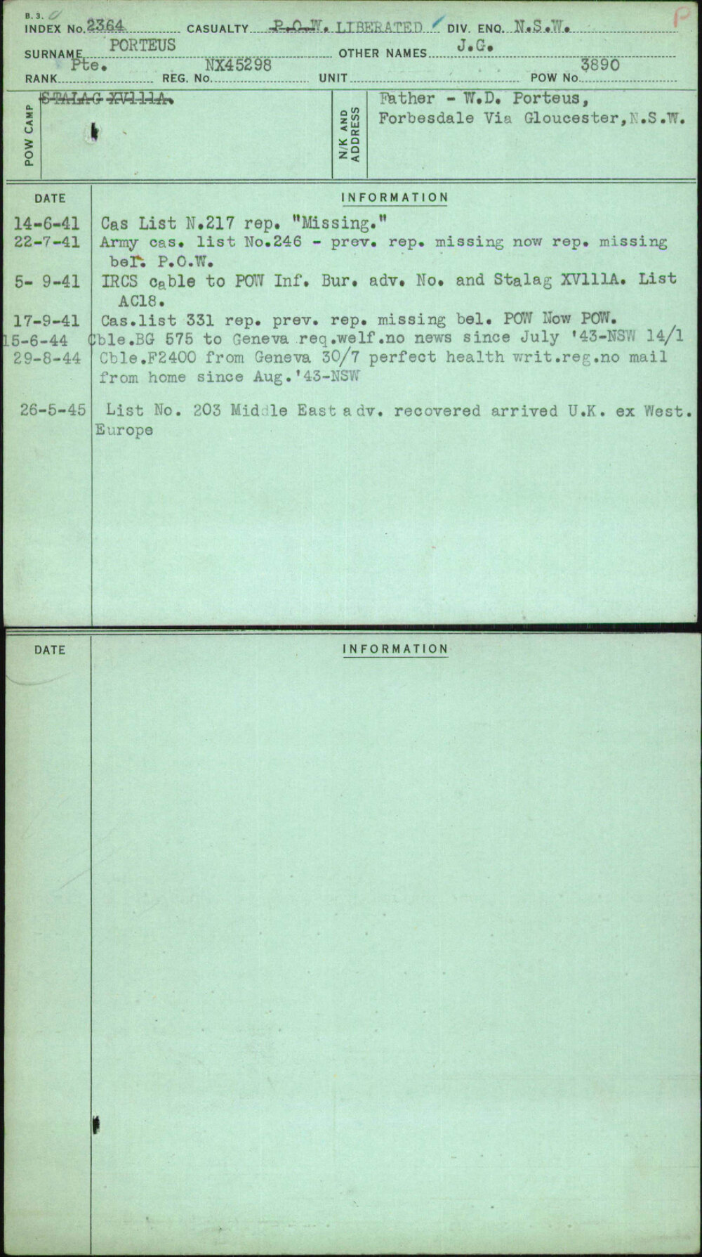Porteus, J G, NX45298