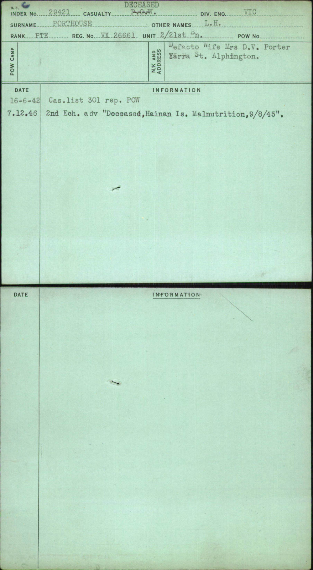 Porthouse, L H, VX26661