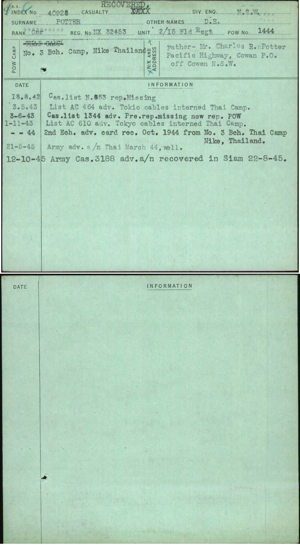 Potter, D E, NX32453