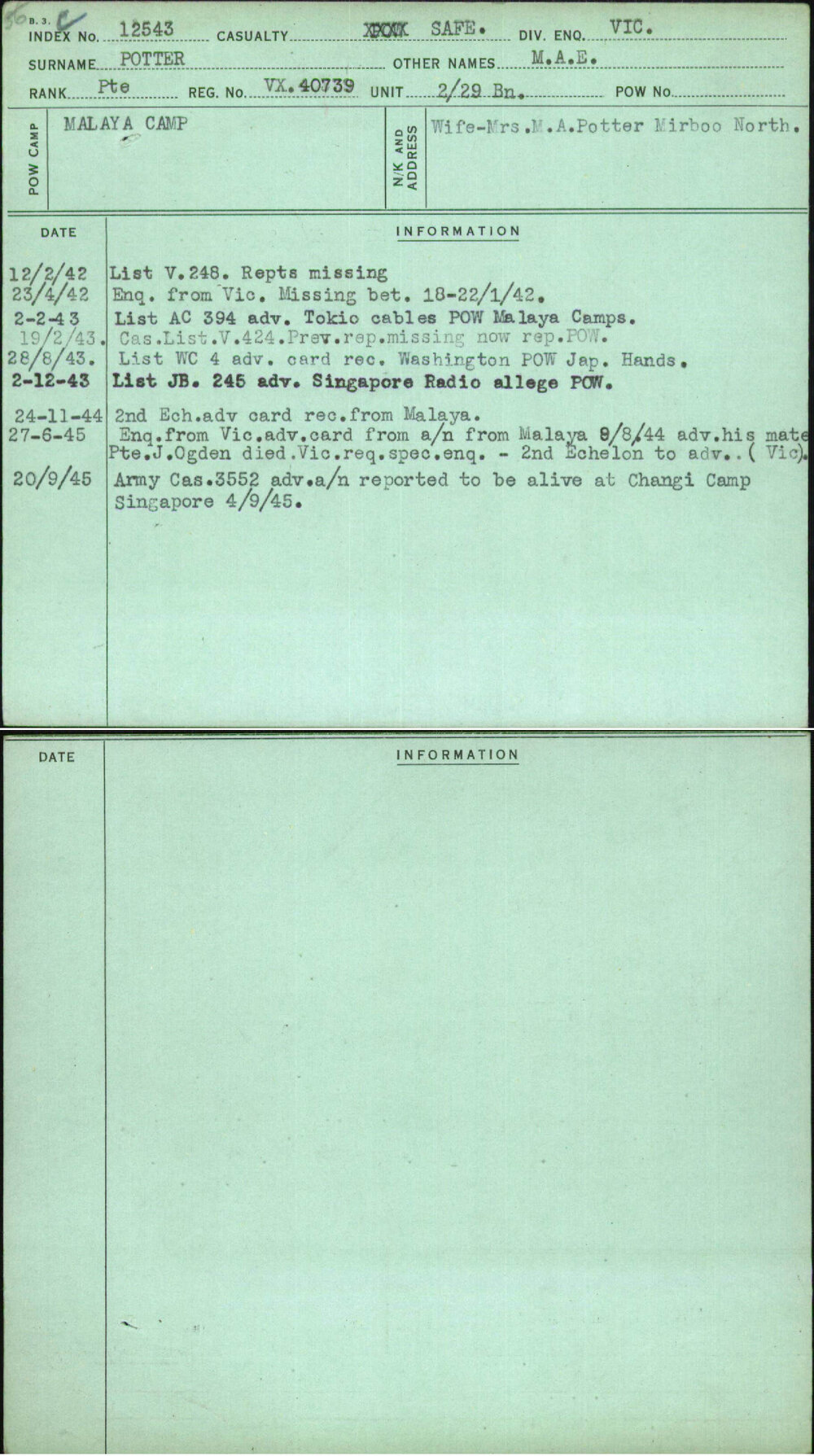 Potter, M A E, VX40739