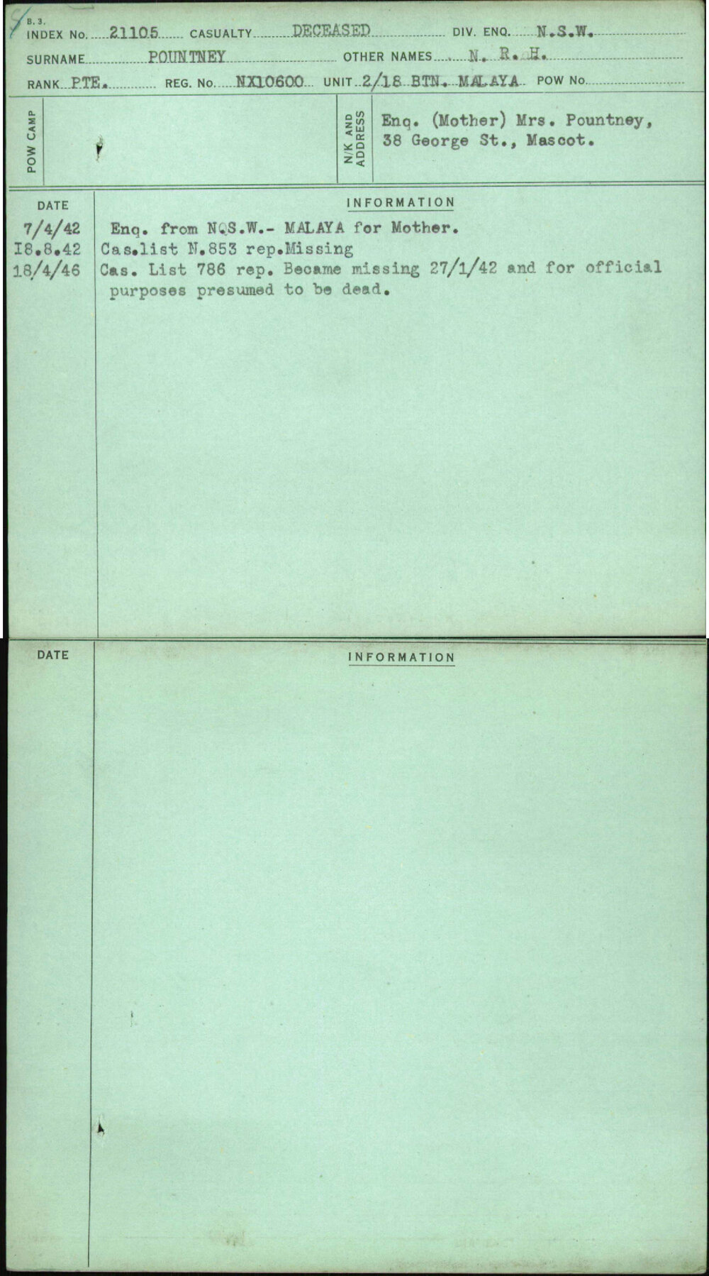 Pountney, N R H, NX10600