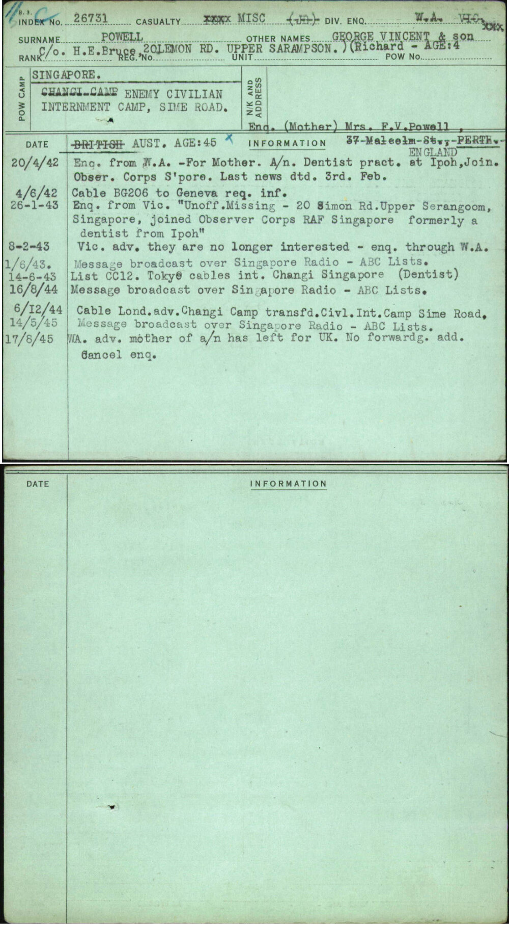 Powell, George Vincent &amp; Son, [No Service Number]