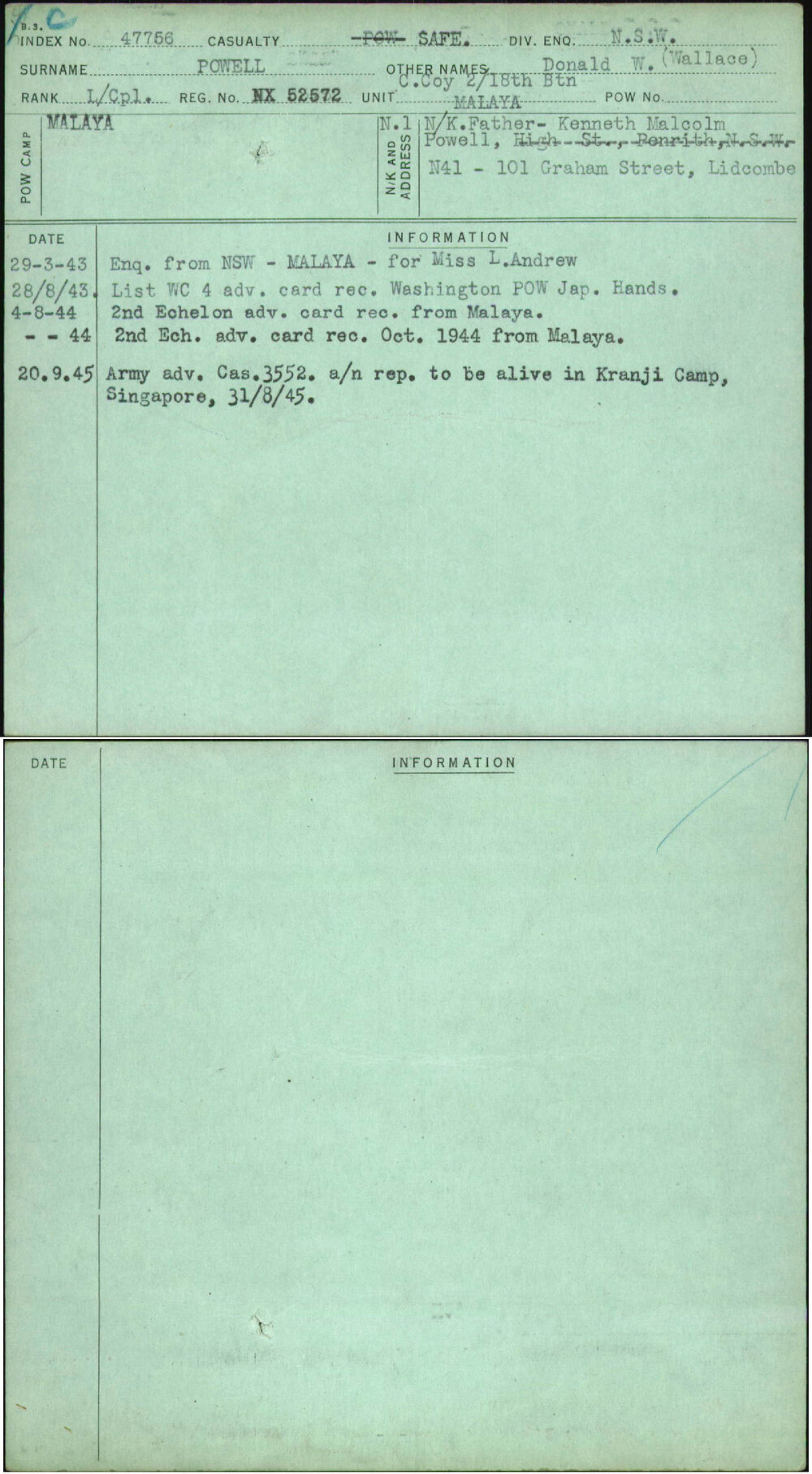Powell, Donald W (Wallace), NX52572