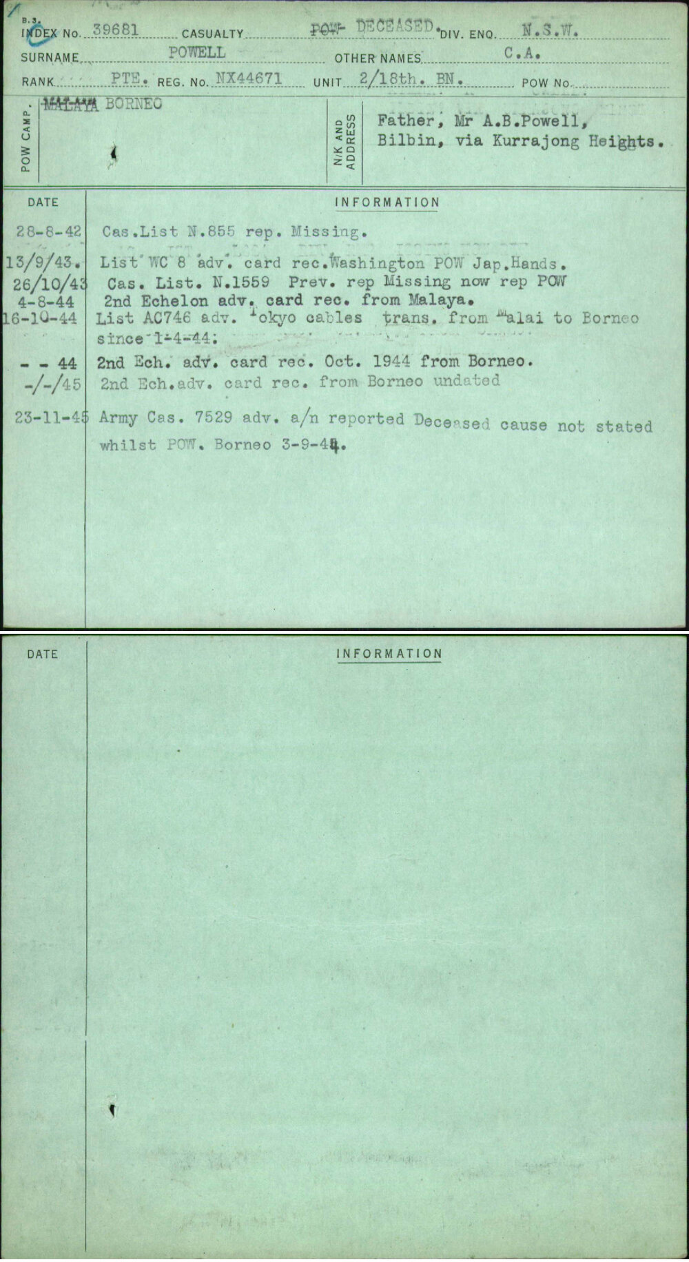 Powell, C A, NX44671