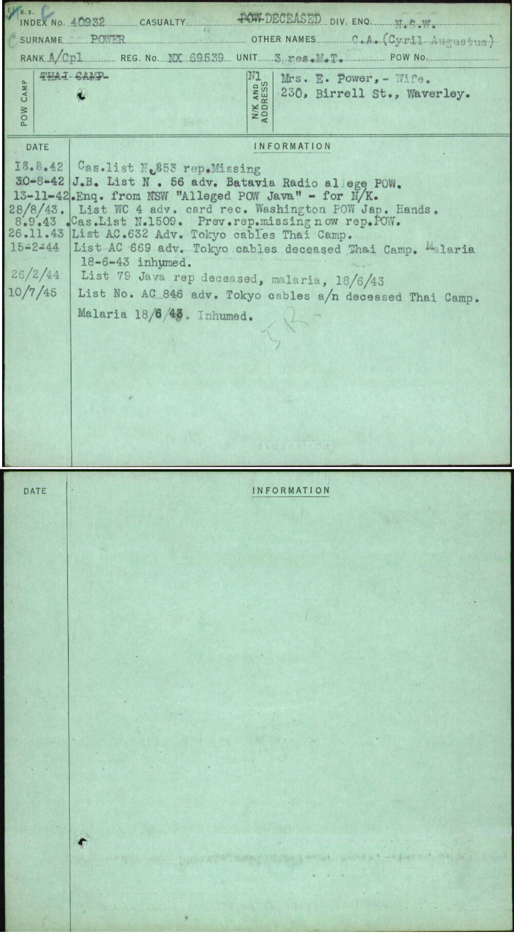 Power, C A (Cyril Augustus), NX69539