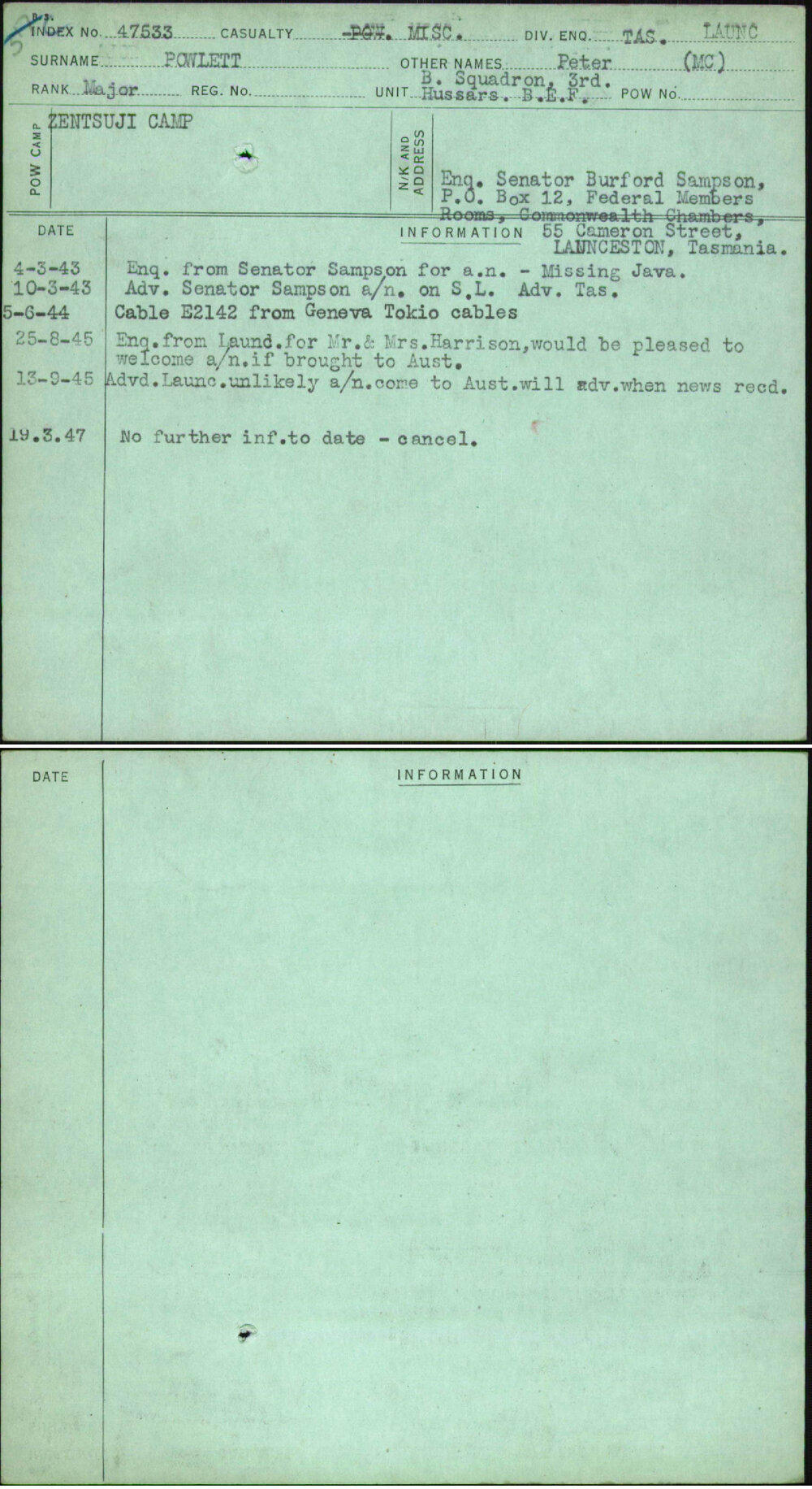 Powlett, Peter (Mc), [No Service Number]
