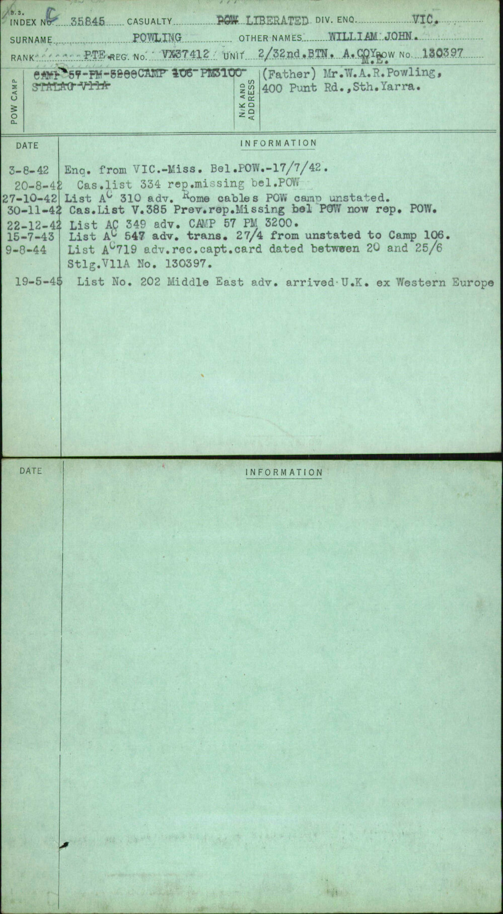 Powling, William John, VX37412