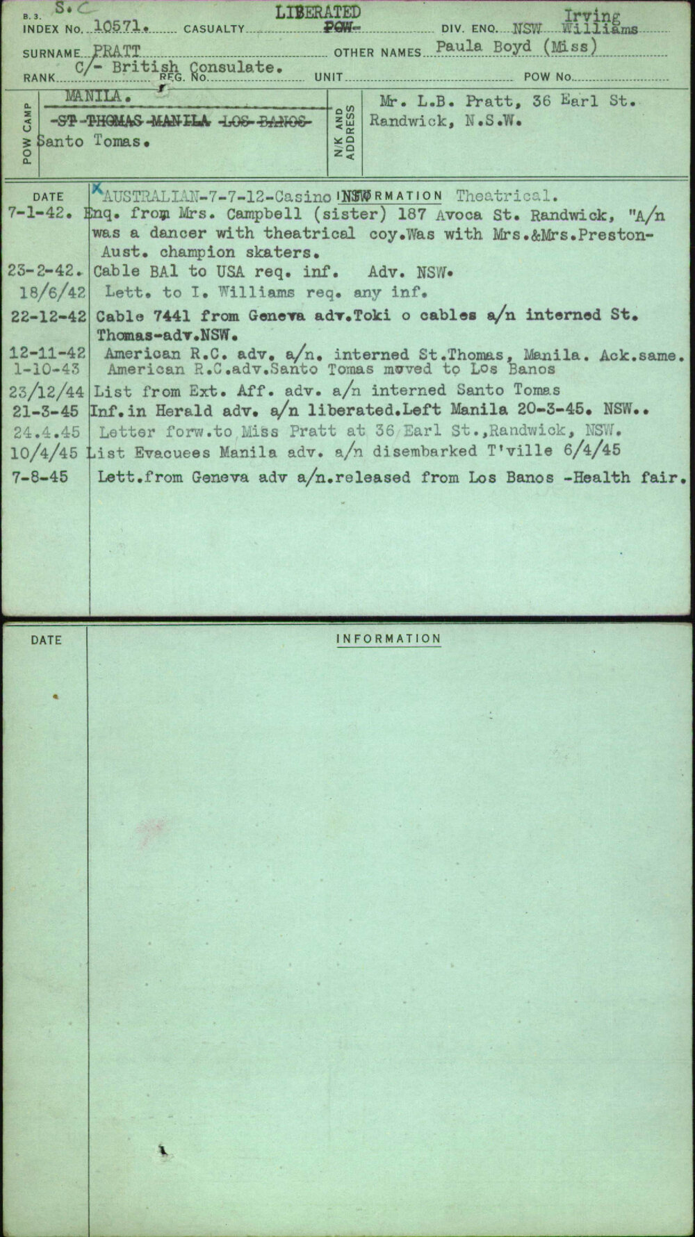 Pratt, Paula Boyd (Miss), [No Service Number]