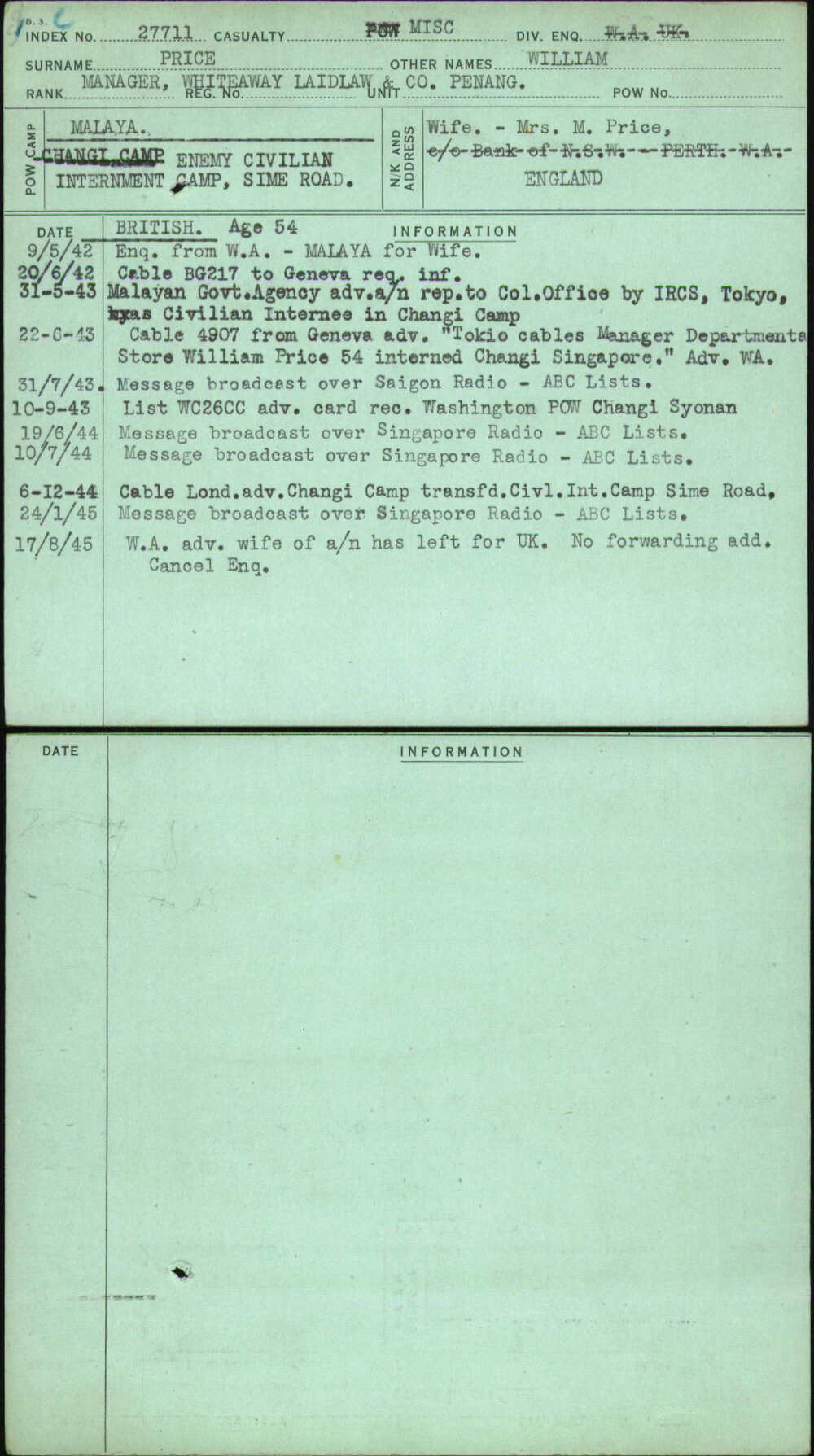 Price, William, [No Service Number]