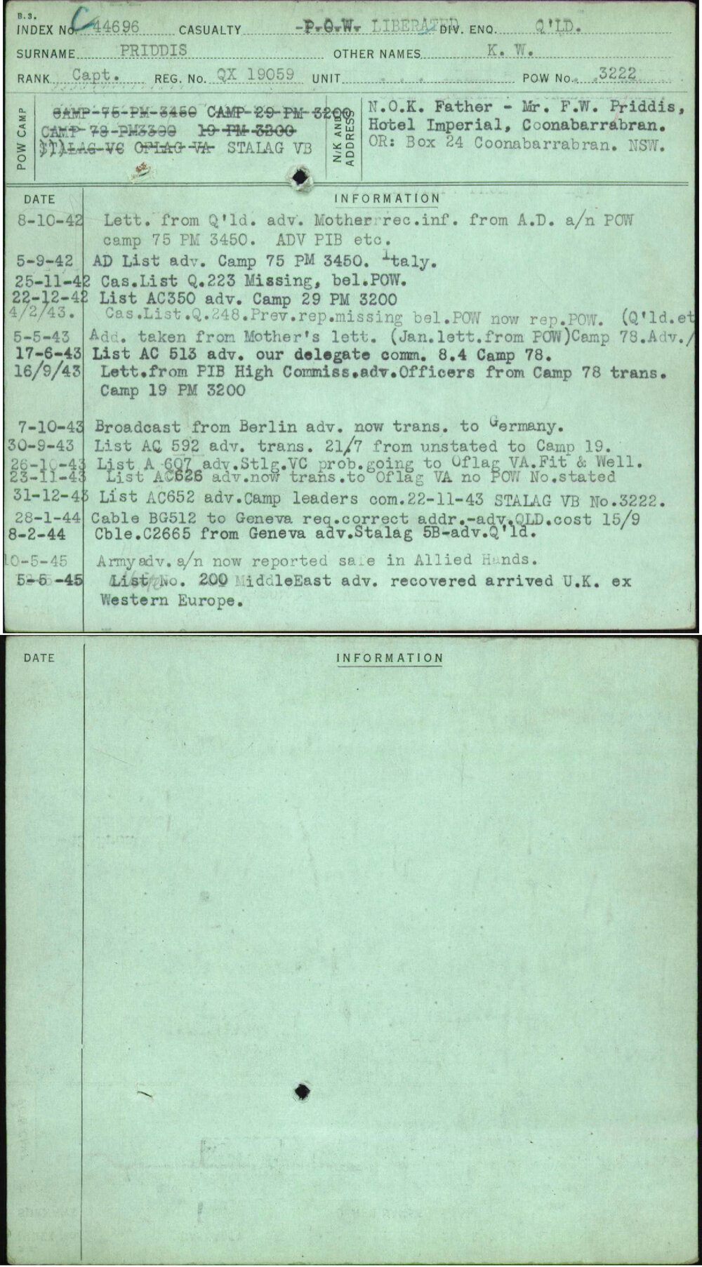 Priddis, K W, QX19059