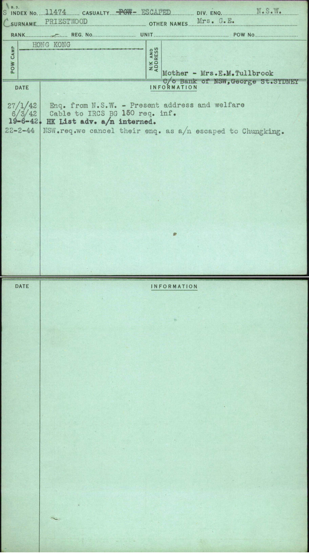 Priestwood, Mrs G E, [No Service Number]